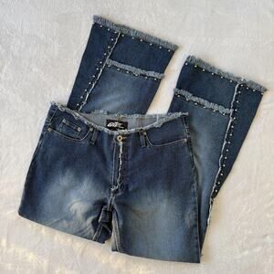 Lazer Jeans Flare Jeans Juniors 13 Blue Denim Studded Fringe Distressed Stretch